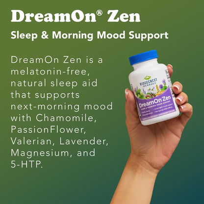 RidgeCrest Herbals DreamOn Zen Sleep Support, Melatonin Free 60 Ct | 30 Servings, Magnesium, 5-HTP, Lavender, Chamomile, Valerian, Lemon Balm, Calm and Rest Support for Ages 12 and Up