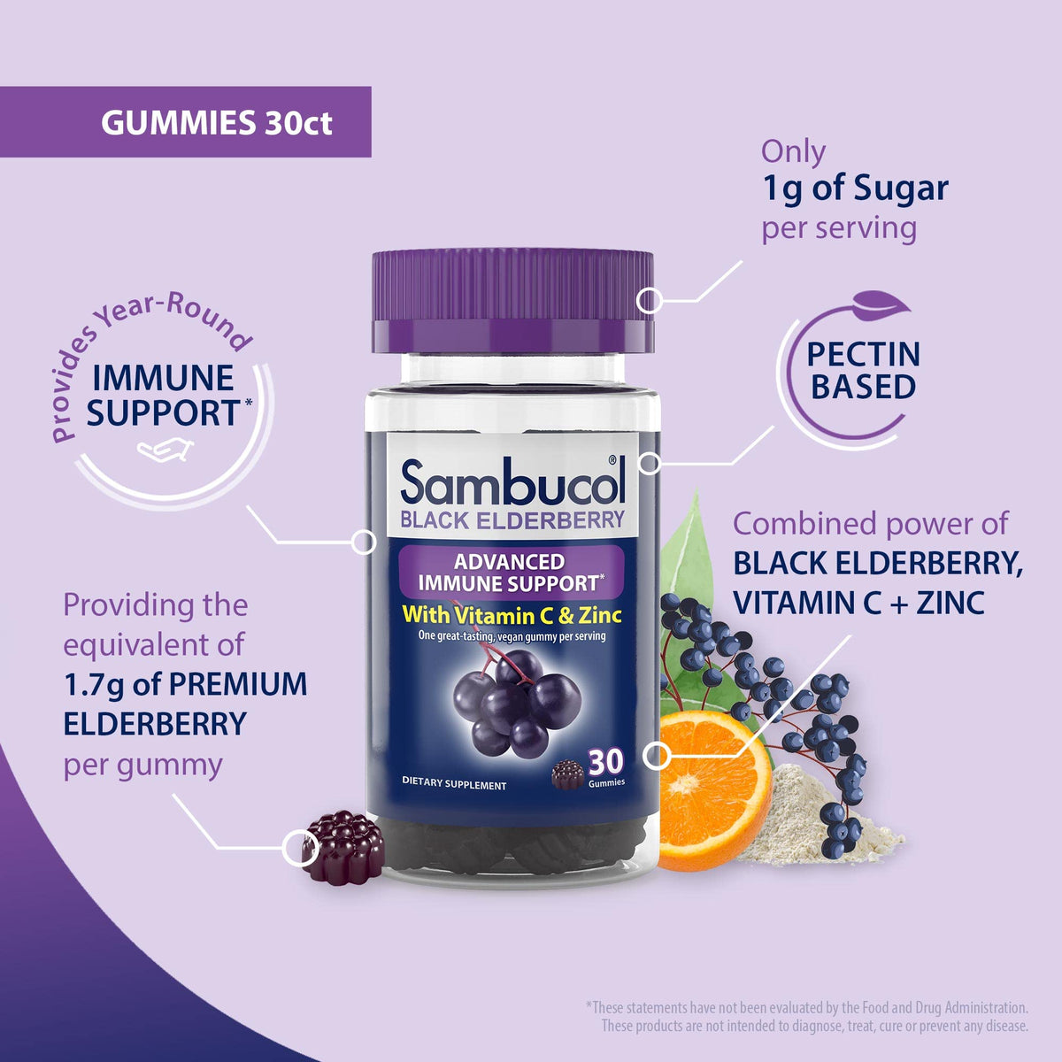Sambucol Black Elderberry Gummies with Vitamin C & Zinc - Sambucus Elderberry
