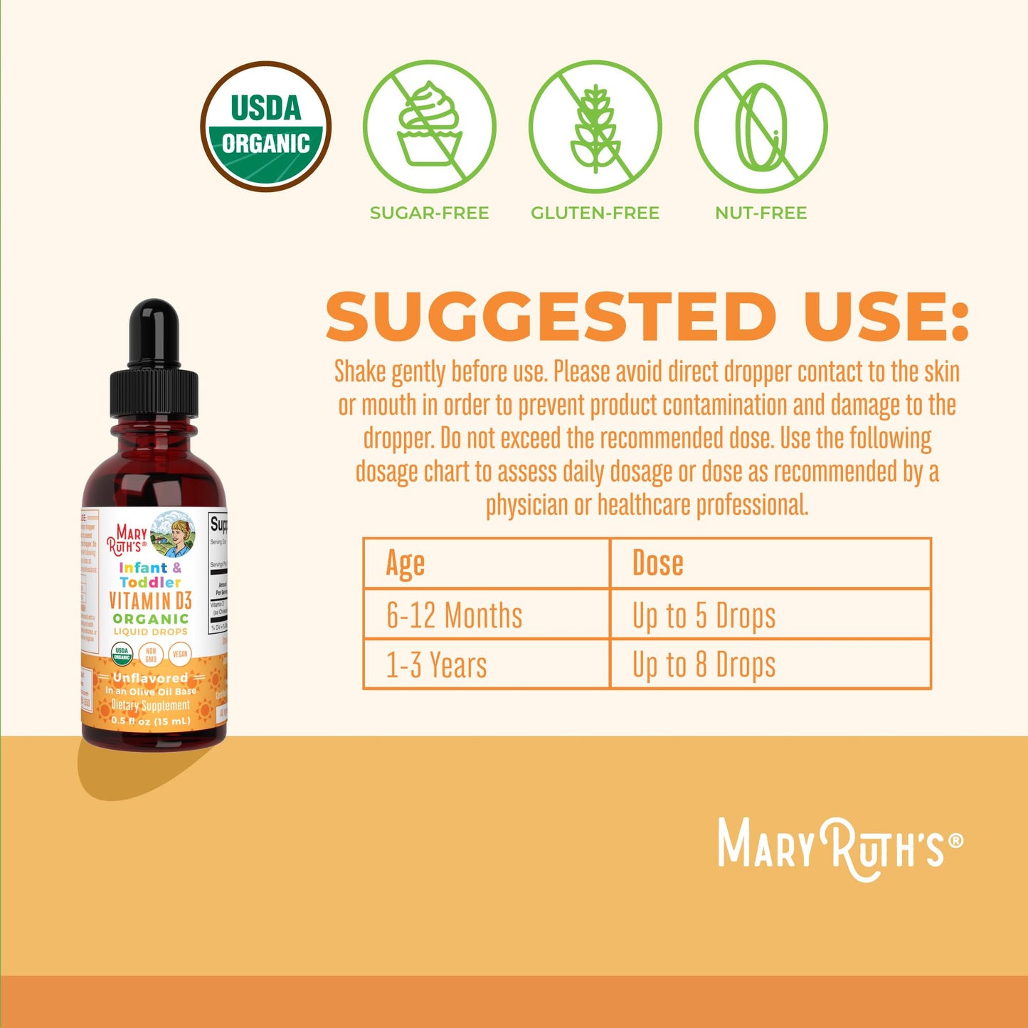 MARYRUTH'S Vitamin D3 Liquid Drops | Megadose 4000 IU | USDA Organic Liquid Vitamin D Spray for Adults & Kids | Immune Support & Bone Health | Vegan | Gluten Free | Non-GMO | 30 Servings