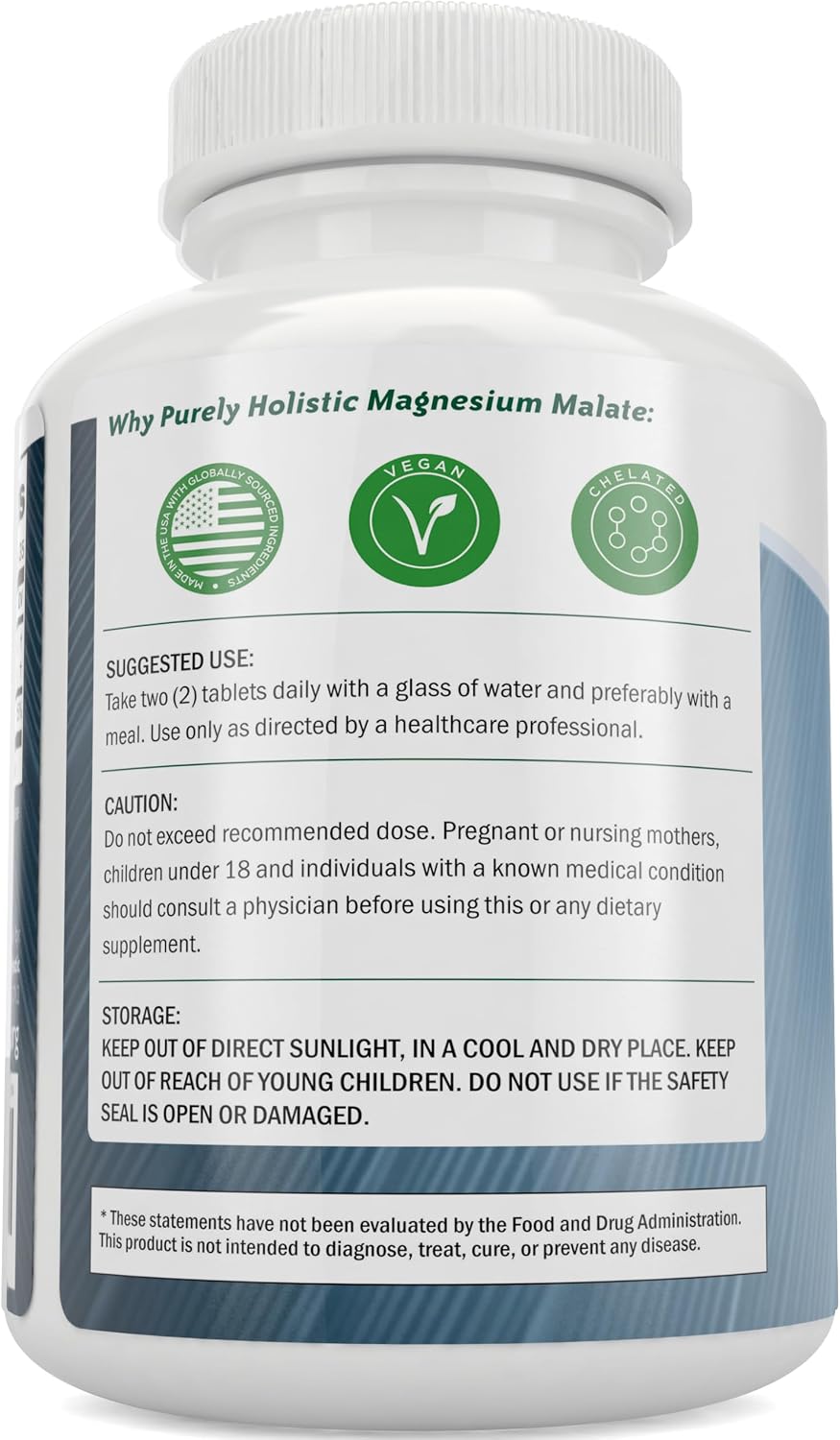 Magnesium Malate 400MG Elemental Mag Per Serving, 4+ Month Supply, Vegan | Energy Production Nervous System & Muscle Health Support, High Absorption Magnesium Malate Tablets, Non-GMO, 270 Tablets