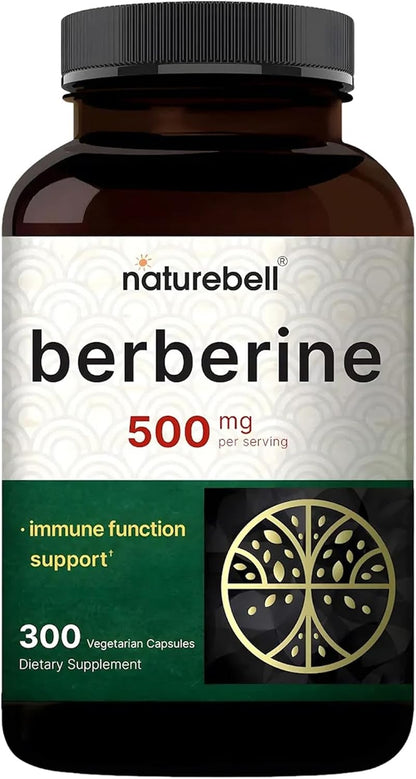 NatureBell Berberine 500mg - 300 Capsules - 97% Pure Berberine HCl - 5:1 Root Extract of Berberis Aristata - Antioxidant, Alkaloid & Adaptogenic Support*