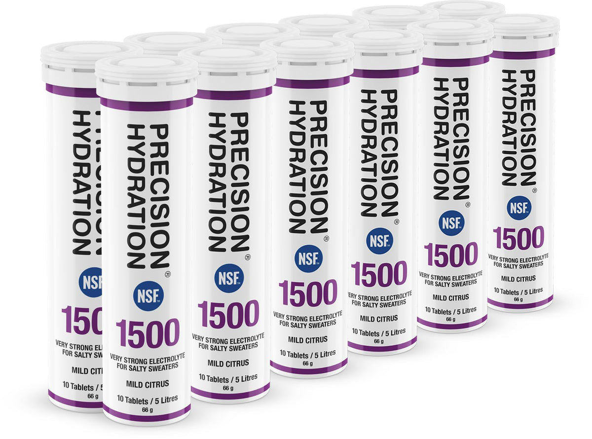 Precision Hydration Electrolyte Tablets - Multi Strength Effervescent Hydration Tablets - Combats Cramp - Low Calorie, Gluten Free, Vegan/Vegetarian Friendly (1 Tube, 1500mg/L - Purple Tube)
