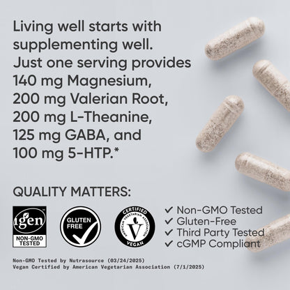 Sports Research® Sleep Complex- Melatonin-Free Vegan Capsules - with Valerian Root, GABA, L-Theanine, Magnesium & 5-HTP - 30 Servings