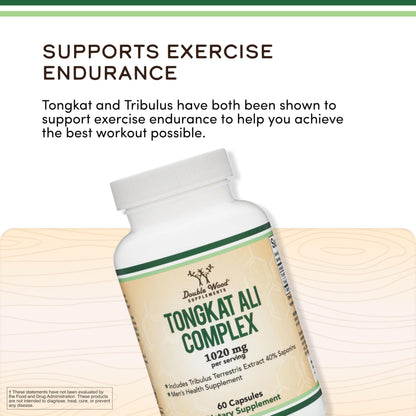 Tongkat Ali Extract - Ultra High Potency 200:1 - for Men (Longjack) Eurycoma Longifolia, 1000mg per Serving, 120 Capsules - with 20mg Tribulus Terrestris (Third Party Tested) by Double Wood