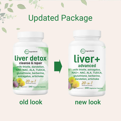 Liver Advanced+, 240 Veggie Capsules | 20-in-1 Complex with Milk Thistle, Dandelion, NAD, NAC, ALA, TUDCA, Glutathione, Artichoke, Turmeric, & Astragalus | Non-GMO, Gluten Free
