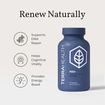 Terra Health Essentials NAD+ - Cellular Energy, Metabolic Repair, Healthy Aging of Heart, Brain & Muscle - All Natural, 30 Day Supply