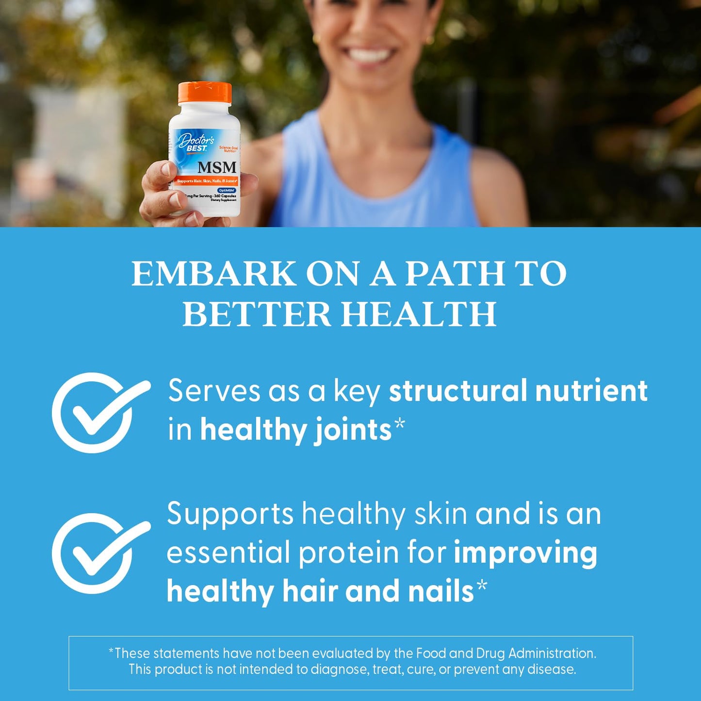 Doctor's Best MSM Supplement Capsules for Men & Women - Supports Hair, Skin, Nails, Joint Health & Mobility, 3000 mg Per Serving, Delivers Beneficial Sulfur w/ OptiMSM, Gluten Free, Non GMO - 360 Caps