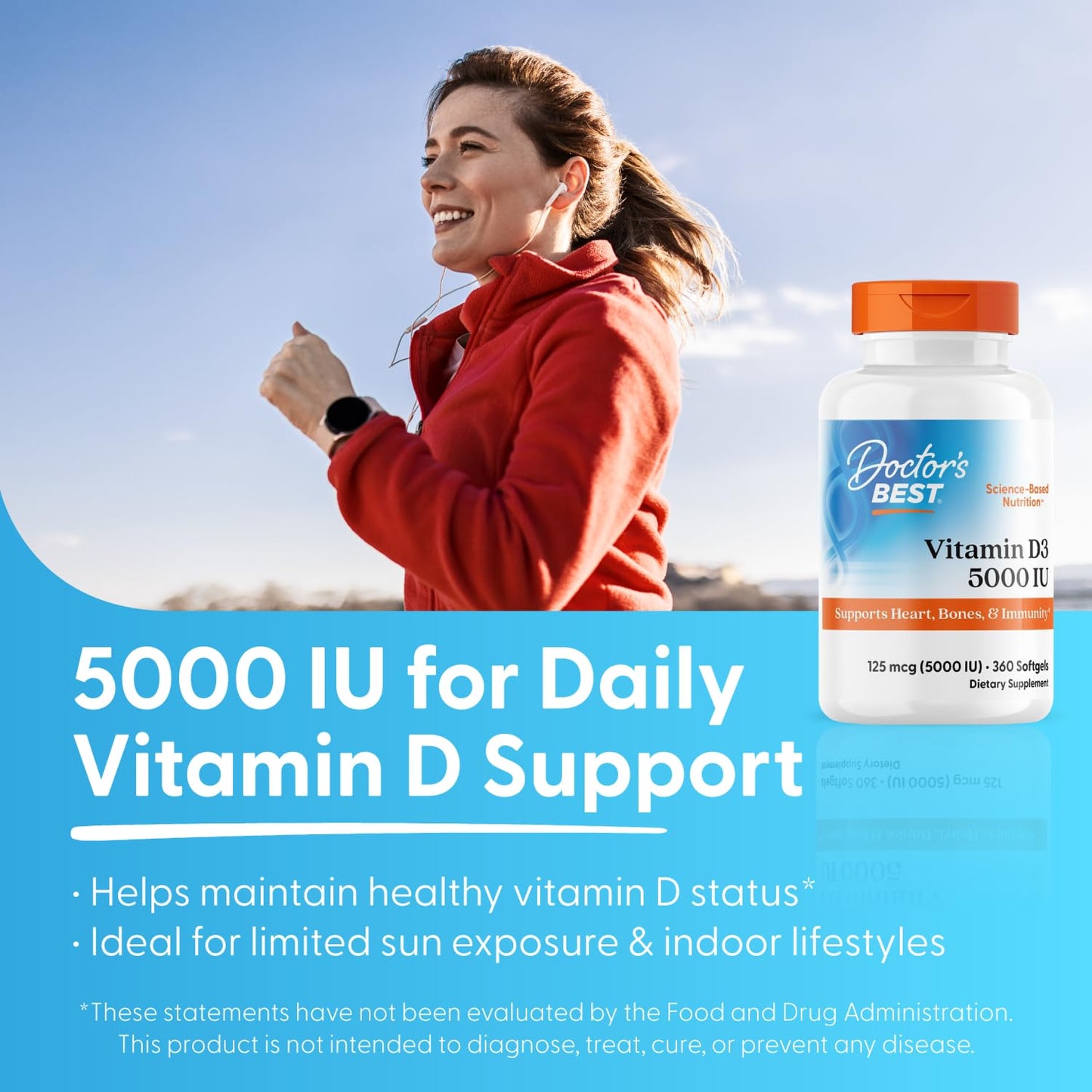 Doctor's Best Vitamin D3 5000 IU Softgels for Men & Women - Vitamin D Supplement for Immune System & Heart Health Support, 125 mcg per Serving, Vit D 3, Non GMO, Gluten Free, Soy Free - 360 Softgels