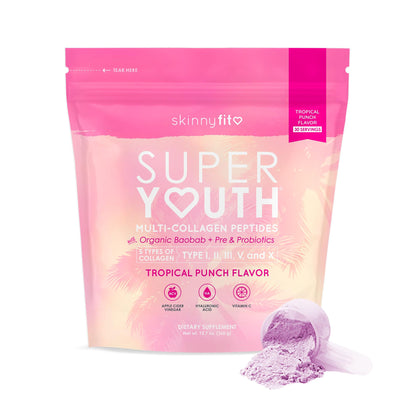 SkinnyFit Super Youth Tropical Punch Multi-Collagen Peptides + Probiotics, Baobab Fiber