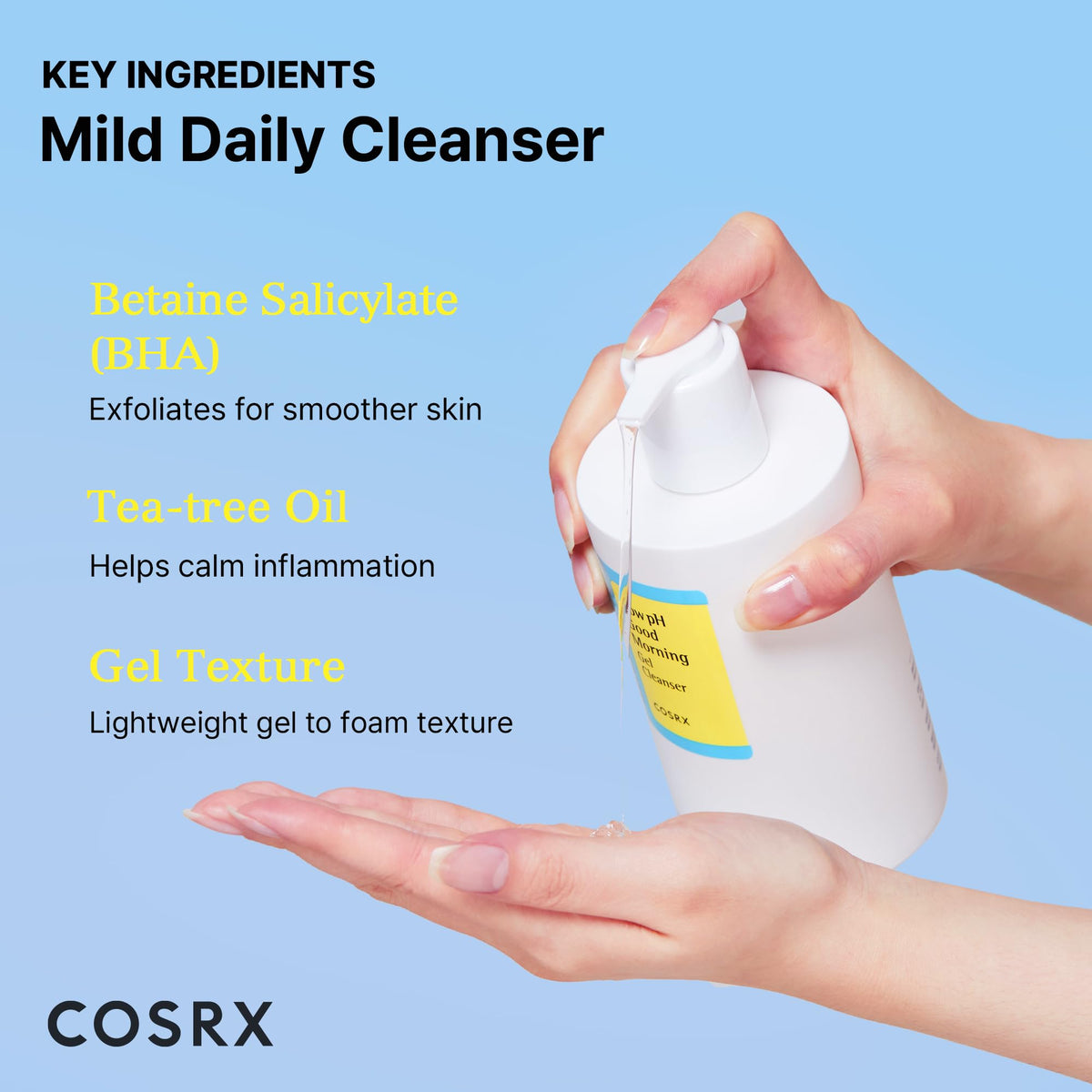 COSRX Low pH Good Morning Gel Cleanser, Daily Mild Face Cleanser for Sensitive Skin