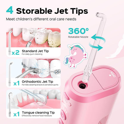 COSLUS Portable Water Flosser for Kids & 4 PCS Water Dental Flosser Tips Replacement Heads Jet Nozzles Only Compatible COSLUS T40