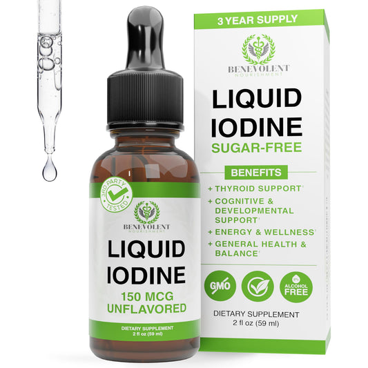 Liquid Iodine Drops – 1300 Servings Potassium Iodide for Thyroid, Metabolism & Detox Support – 2X Absorption – 3 Year Supply – USA Made, Gluten Free, Vegan – 2 Fl Oz