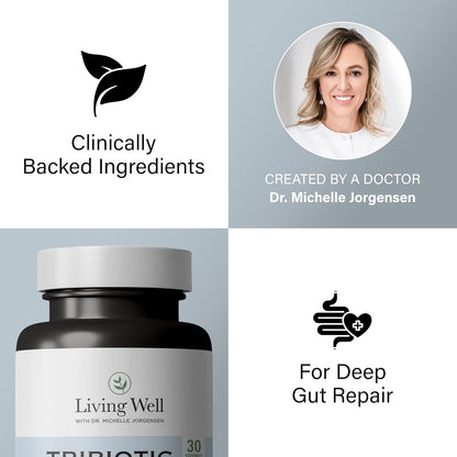 Living Well Dr. Michelle Tribiotic Repair Probiotic Prebiotic Supplement