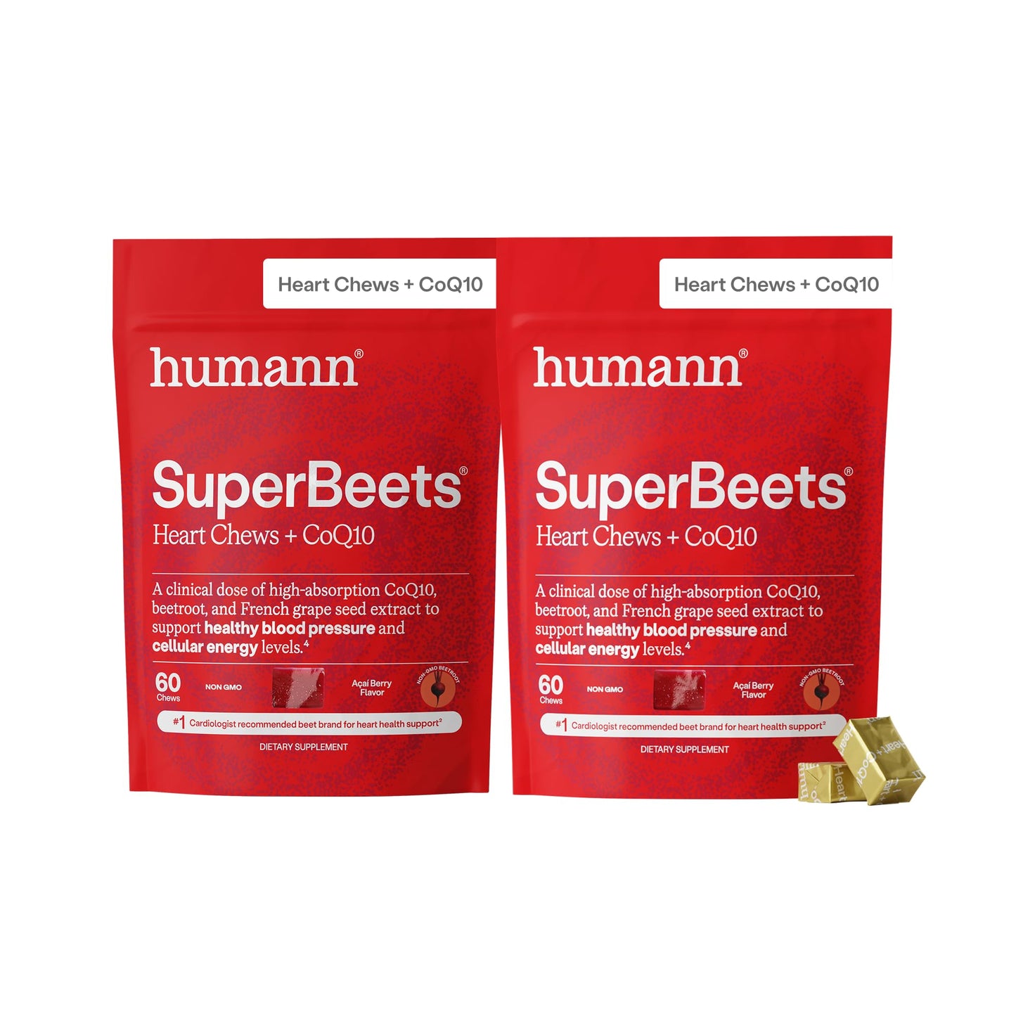 HumanN SuperBeets 3-in-1 Heart Chews - 3X Absorption CoQ10 - Plus Beetroot & Grape Seed Extract, Blood Pressure Support, Support Healthy Blood Flow, Circulation, 60 Count