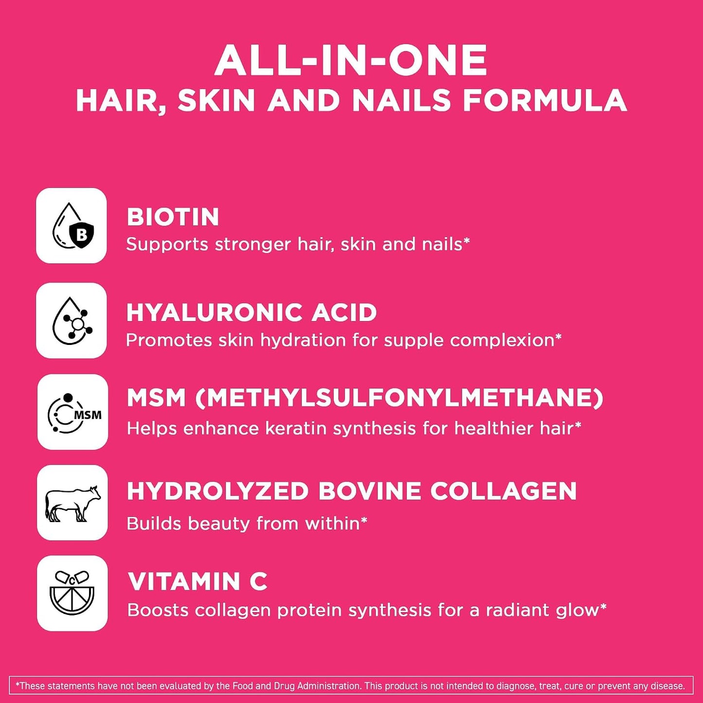 Vital Vitamins Biotin Complex with Collagen & Hyaluronic Acid | 5,000mcg Biotin, MSM & Vitamin C for Hair, Skin & Nails, Non-GMO, For Women & Men, 60 Capsules check