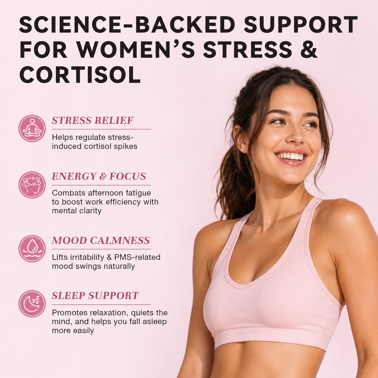 Women's Cortisol Supplement – Stress Relief, Sleep Aid, Hormone Balance, Mood & Focus, PMS*| Ashwagandha 30:1, L-Theanine, Magnesium Glycinate, Phosphatidylserine, DIM, Vitex & Myo-Inositol, 120 Ct.
