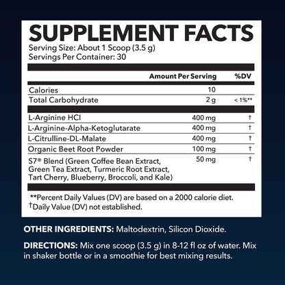 L-Arginine with L-Citrulline Powder, Nitric Oxide Supplement, Mixed Berry | Vegan, Non-GMO Pre and Post Workout Support Powder for Endurance & Recovery, L-Arginine, L-Citrulline, Beet-Root, 30 Servings