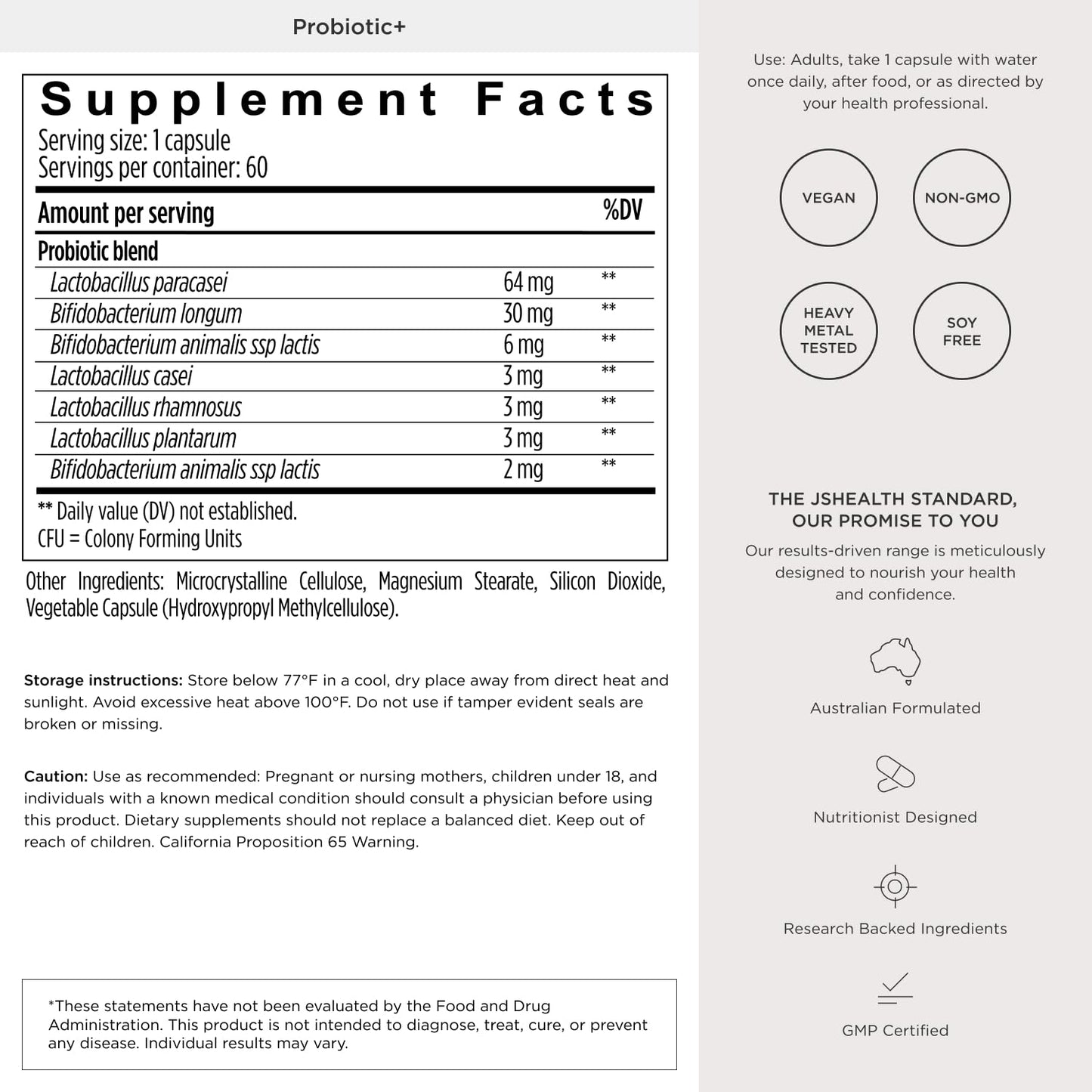 JSHealth Vitamins Gut Health and Immunity Formula, 30 Capsules | Probiotics for Women and Men, Shelf Stable Probiotic Supplement for Digestive Health and Immune Support