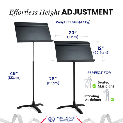 Manhasset Music Stand for Sheet Music - 48 Symphony Model - Long Lasting, Durable Manhasset Stand - Adjustable Height - 26" to 48" - Made in the USA