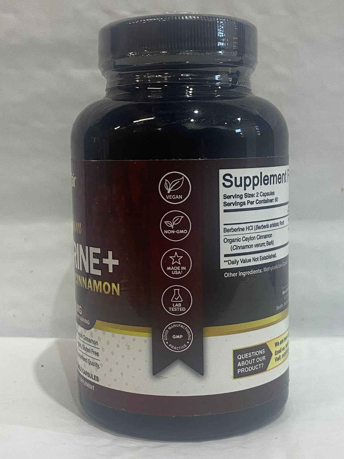 NutriFlair Berberine HCl 1200mg, 120 Capsules - Plus Ceylon Cinnamon, Berberine HCI Root Supplements Pills - Made in USA