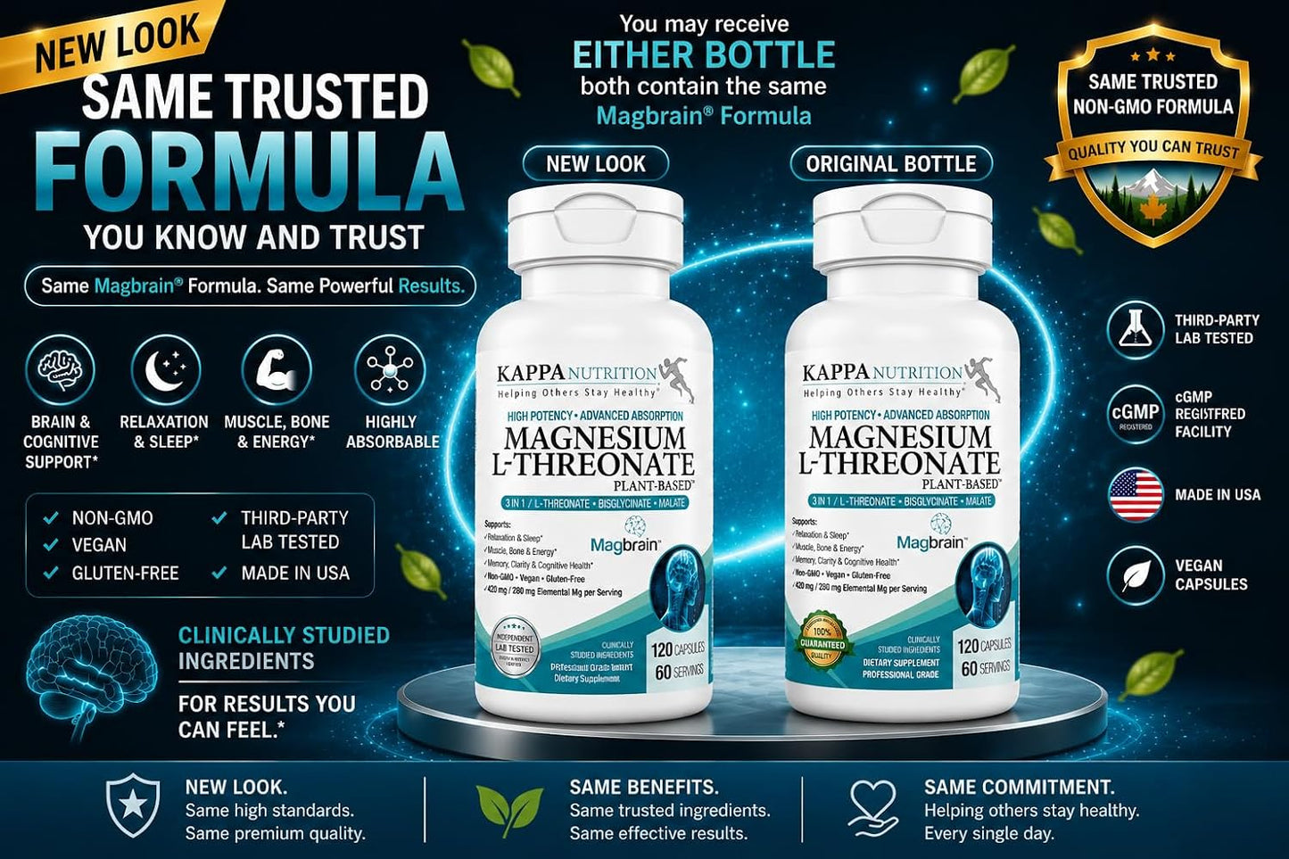 Magnesium L-Threonate Plant-Based 3 in 1 Powered by Magbrain® Magnesium L-Threonate Plant-Based | Magnesium Bisglycinate & Magnesium Malate | Up to 420 mg Elemental Magnesium | 150 Vegan Capsules.