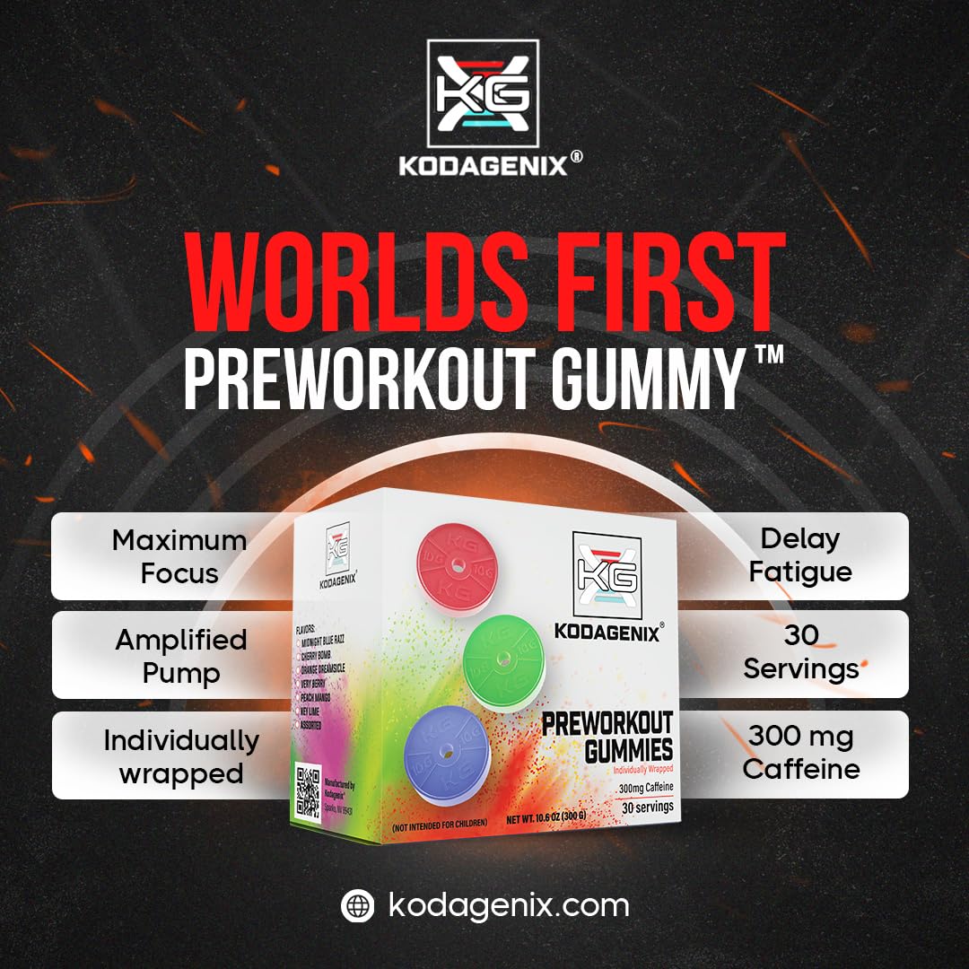 Kodagenix Pre Workout Gummies for Men and Women with Caffeine, L-Citrulline and Beta