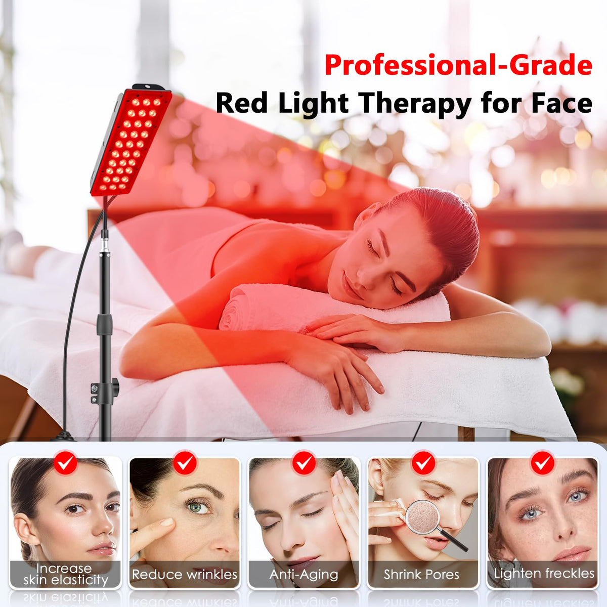 RUISQM Red Light Therapy Lamp, Infrared Light Therapy with Stand - 660nm Redlight & 850nm
