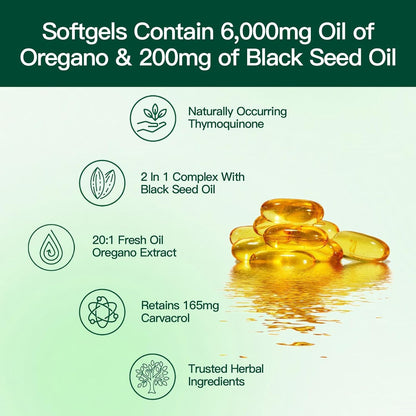 VivoNu Oil of Oregano Capsules, Balanced Oil of Oregano with Black Seed Oil, Organic OreganoOil Softgels,Carvacrol,Thymoquinone, Non-GMO (600pcs/2Bags)
