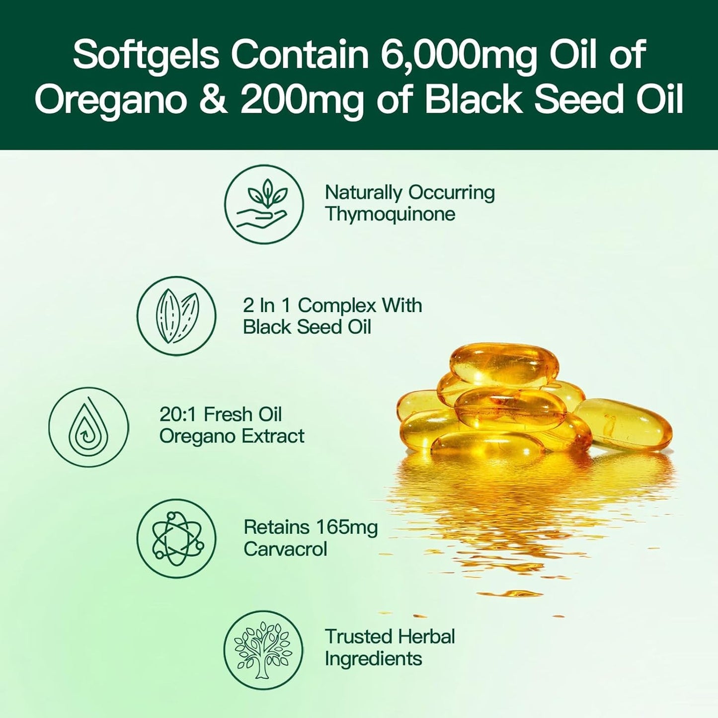 VivoNu Oil of Oregano Capsules, Balanced Oil of Oregano with Black Seed Oil, Organic OreganoOil Softgels,Carvacrol,Thymoquinone, Non-GMO (600pcs/2Bags)