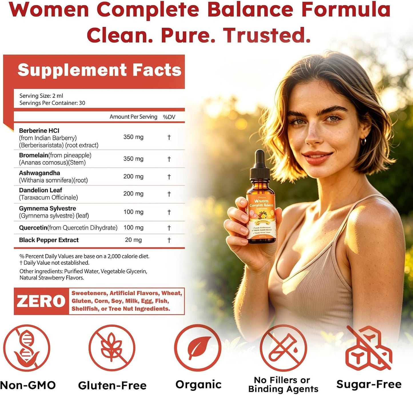Gut Biofilm Ritual Liquid Drops, 7-in-1 Berberine Blend w. Black Pepper Bromelain Dandelion Ashwagandha for Daily Gut Cleanse, Metabolism & Digestive Health Gluten Free for Women