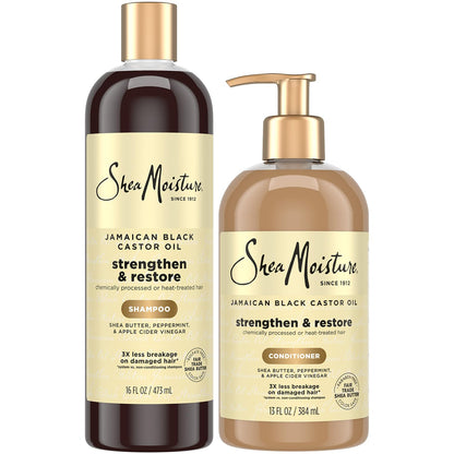 SheaMoisture Shampoo & Conditioner Set, Jamaican Black Castor Oil | Strengthen & Restore Repair Treatment for Dry, Damaged Hair | Wavy, Coily, Kinky & Curly Hair | Shea Butter, Peppermint & ACV