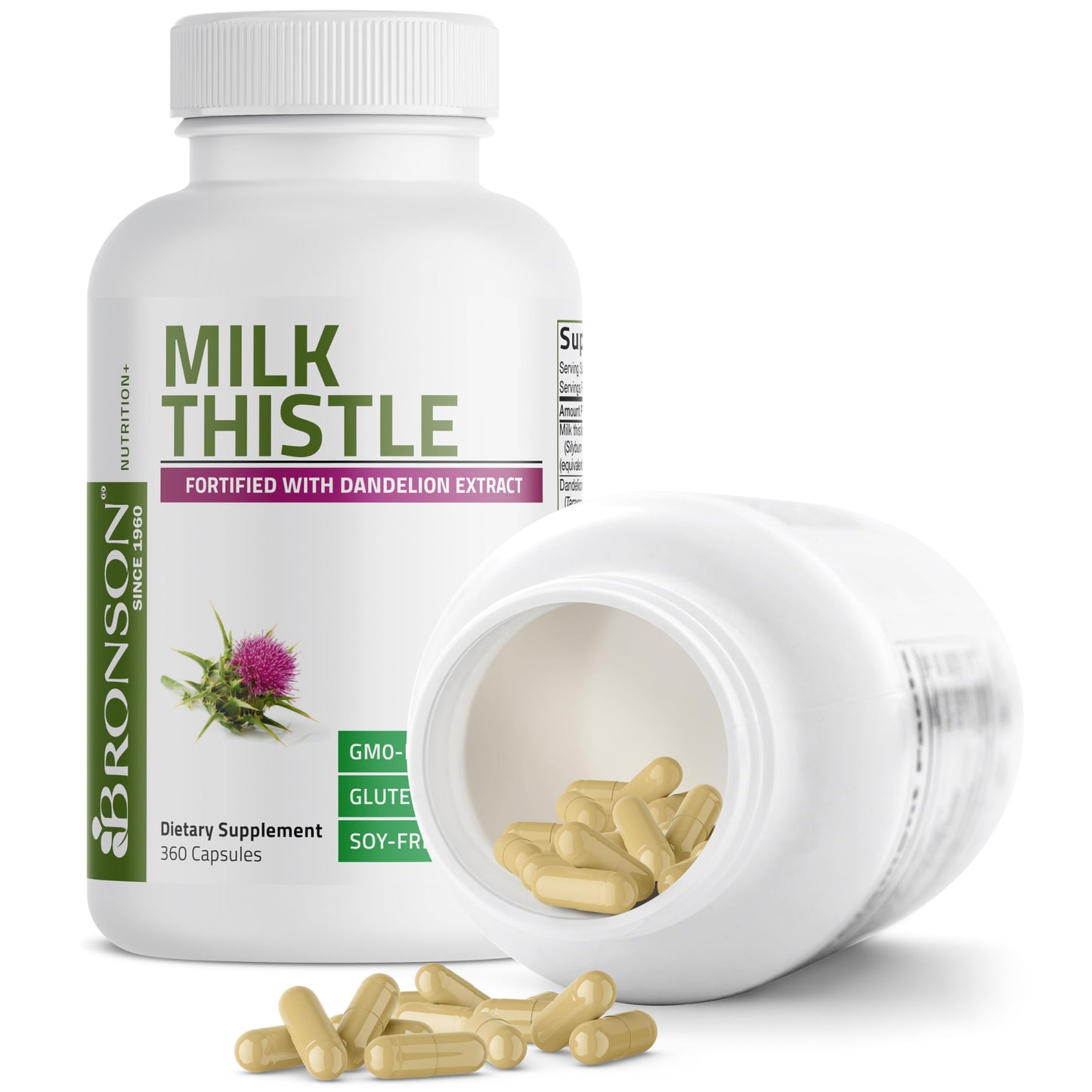 Bronson Milk Thistle Silymarin Marianum & Dandelion Extract, 120 Capsules | 2-in-1 Liver Cleanse, Health, Detox & Antioxidant Support, Non-GMO, Gluten-Free, Soy-Free