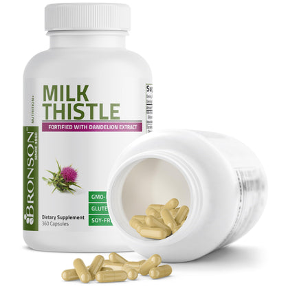 Bronson Milk Thistle Silymarin Marianum & Dandelion Extract, 120 Capsules | 2-in-1 Liver Cleanse, Health, Detox & Antioxidant Support, Non-GMO, Gluten-Free, Soy-Free