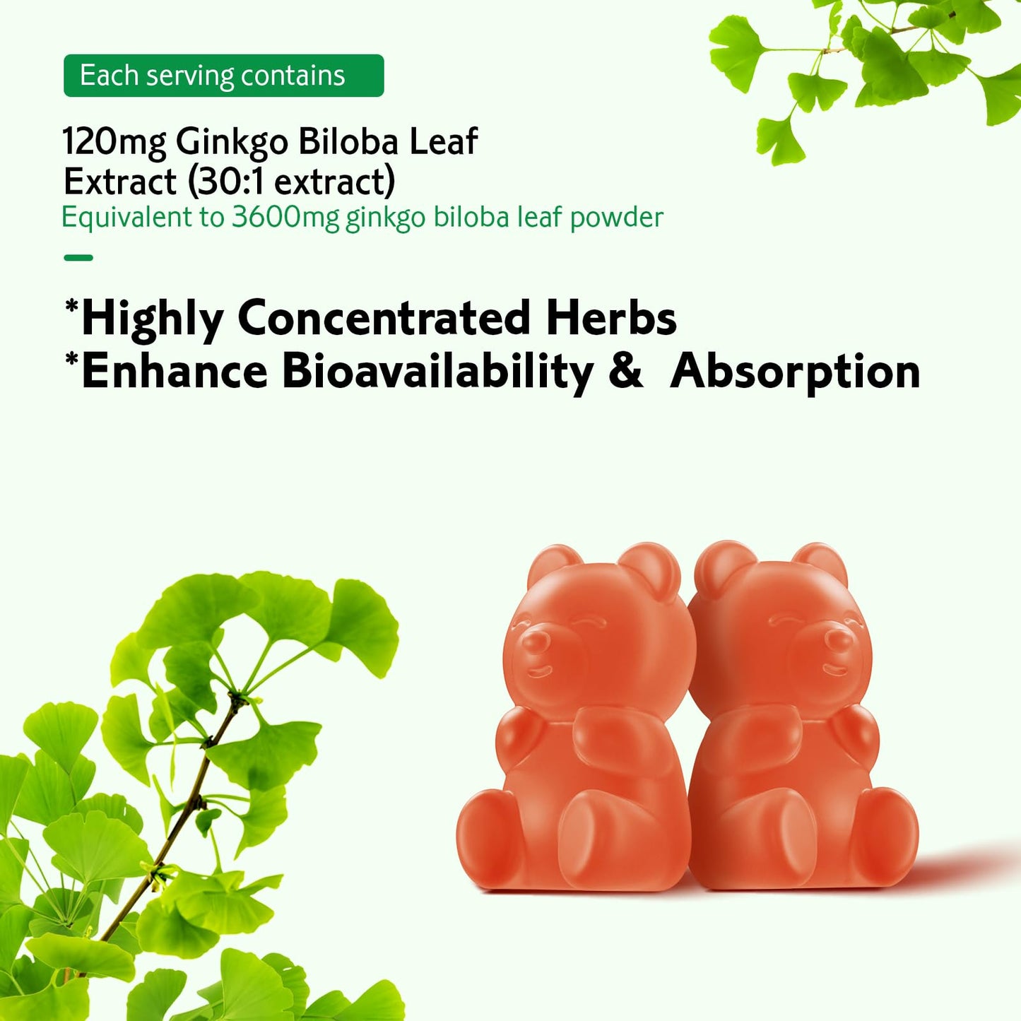 Ginkgo Biloba Gummies for Women and Men, Brain Supplement Improve Better Mood and Focus, Vegan Mixed Berry Flavor 60 Count