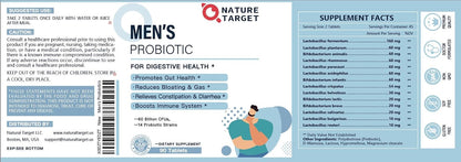 NATURE TARGET Probiotics for Men, 60 Billion CFU, 90 Veggie Tablets | 14 Strains Probiotics & Prebiotics for Men's Digestive & Immune Health, Shelf Stable, Gluten & Soy Free