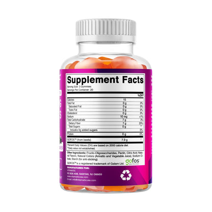 Vitamatic Prebiotic Fiber Gummies for Adults – 7g Fiber per Serving – 60 Pectin-Based Gummies Extra Strength, Zero Sugar Added – Supports Digestive Health & Regularity – Non-GMO, Vegan, Gluten-Free