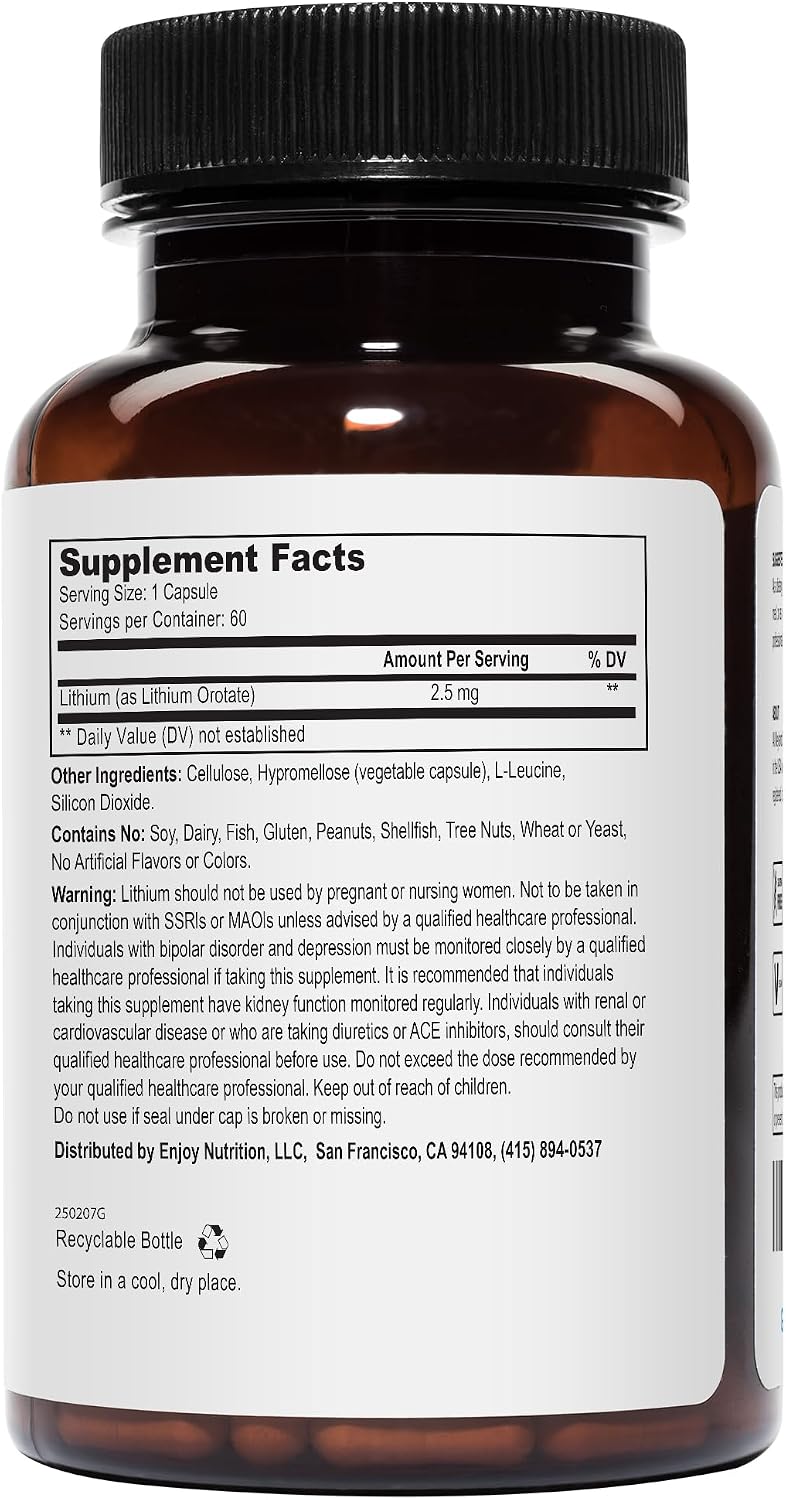 Lithium Orotate - 2.5mg of Elemental Lithium, 60 Vegetarian Capsules (Pack of 2)