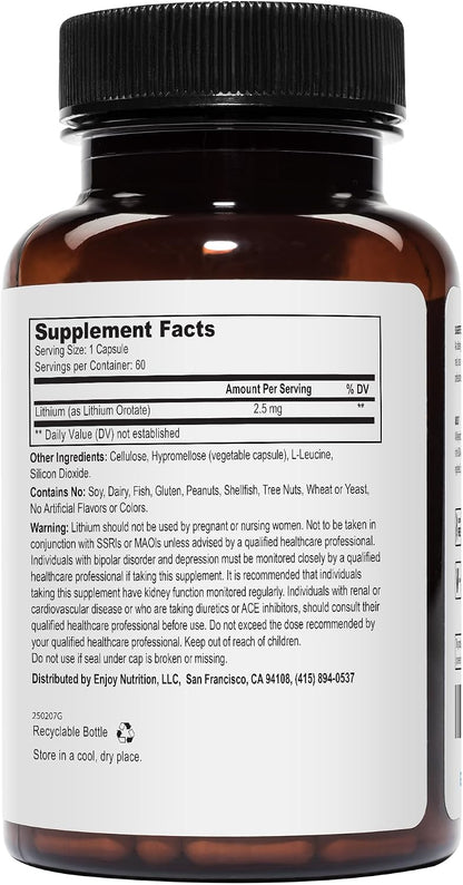 Lithium Orotate - 2.5mg of Elemental Lithium, 60 Vegetarian Capsules (Pack of 2)