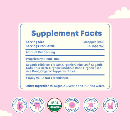 Organic Focus Drops for Kids - Attention and Focus Supplement with Ginkgo Biloba