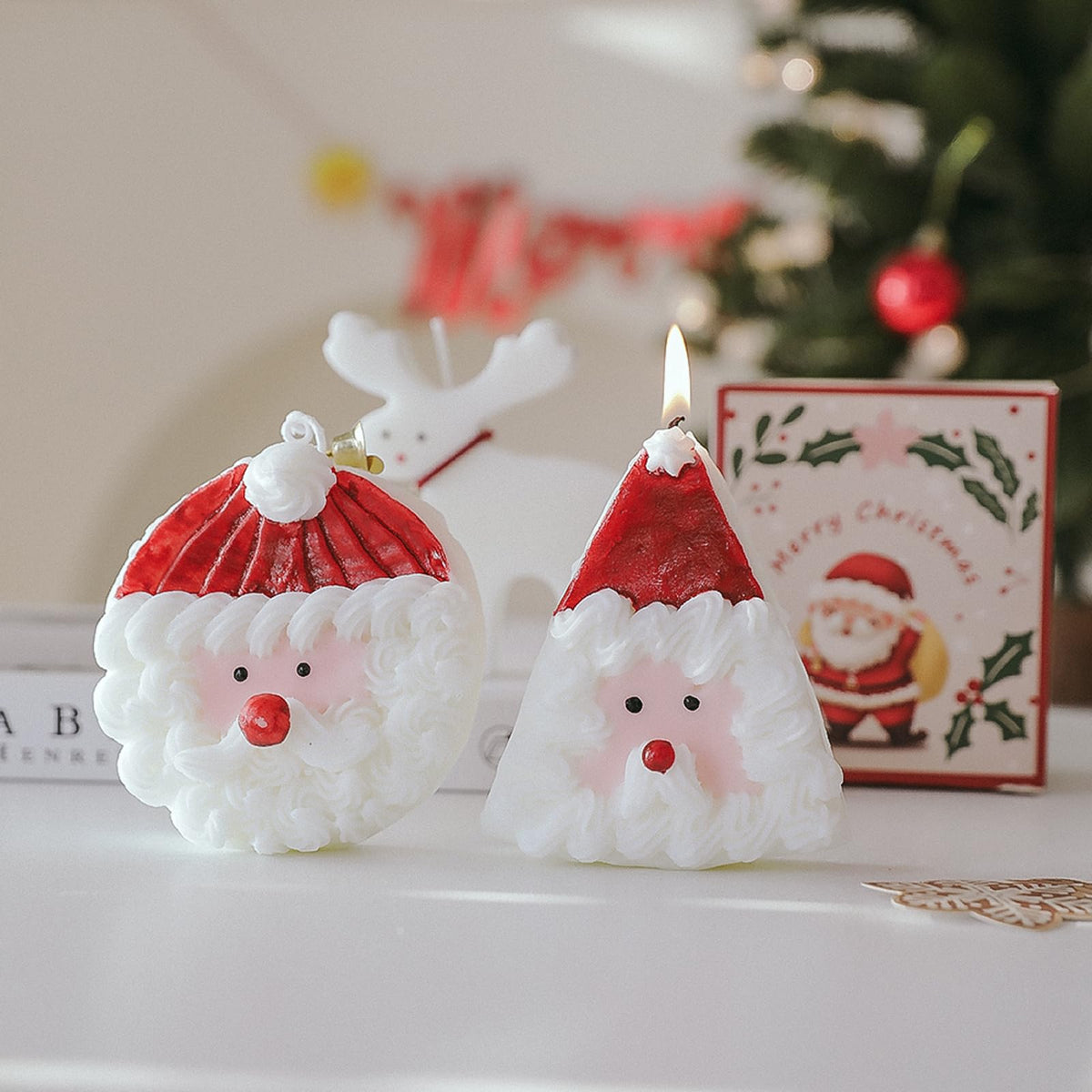 Christmas Cake Scented Candle,110G Handmade Aroma Soy Wax Santa Claus Decorative Candle