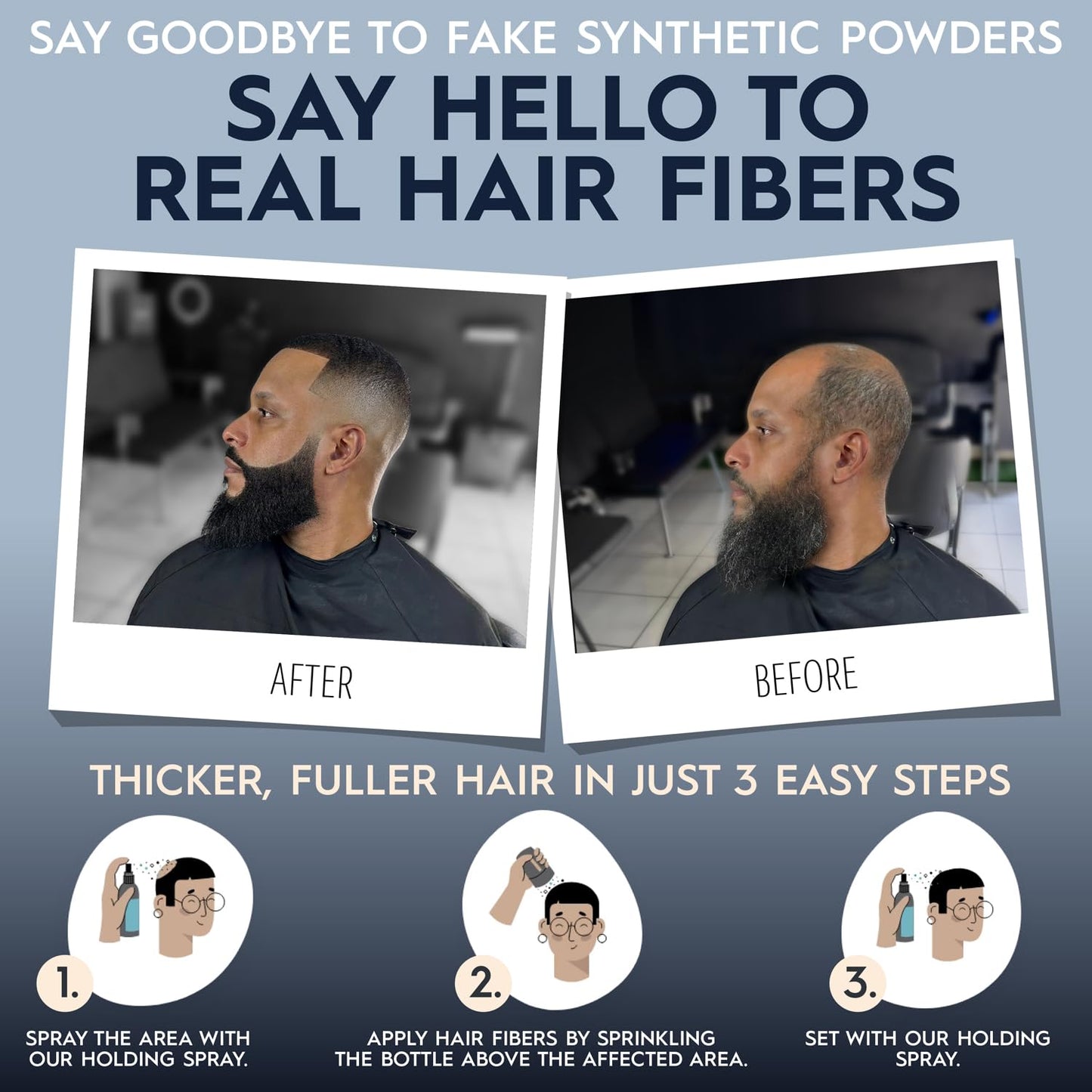 Hair Illusion Black Real Hair Fibers for Thinning Hair - 100% Natural Texture, Non Synthetic Hair Fibers - Bald Spot Cover Up for Women & Men - 38 Gram