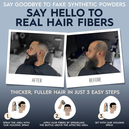 Hair Illusion Black Real Hair Fibers for Thinning Hair - 100% Natural Texture, Non Synthetic Hair Fibers - Bald Spot Cover Up for Women & Men - 38 Gram