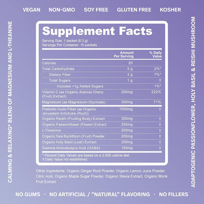 Colorfuel Calm Magnesium Powder Mix for Sleep & Stress | L-Theanine, GABA, Passionflower, Vitamin C, Lemon Ginger Flavor (15 Stick Packs)