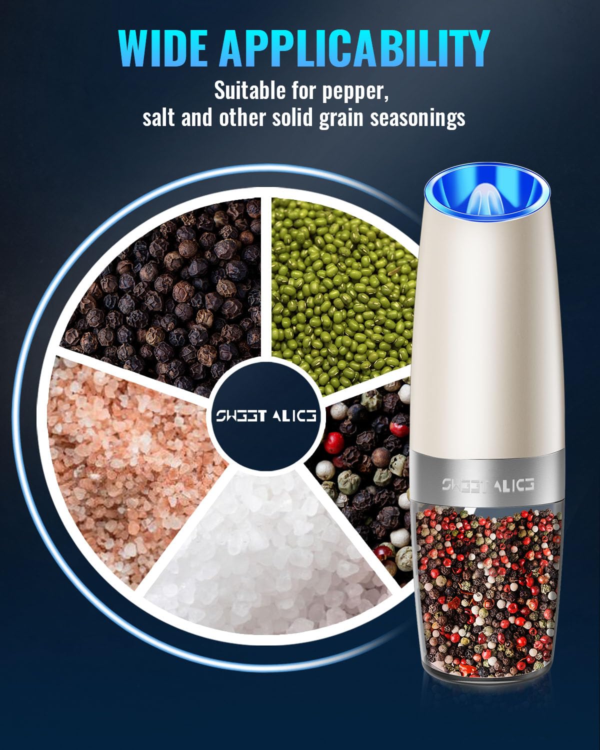 Gravity Electric Pepper and Salt Grinder Set, Adjustable Coarseness, Battery Powered
