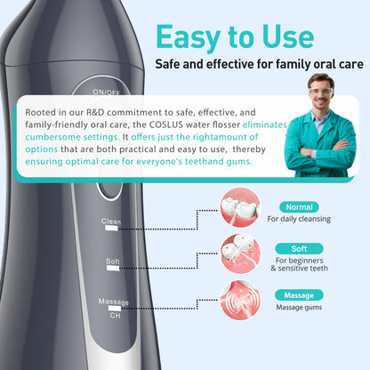 COSLUS ADA Accepted C20 Water Dental Flosser Pick, Professional Set Black
