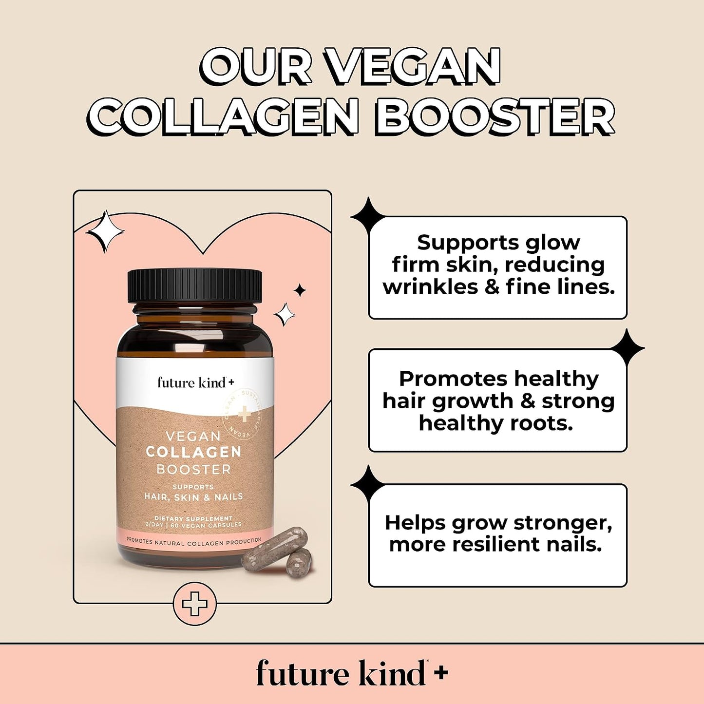 Future Kind - The Glow Getter Bundle - Vegan Collagen Booster Supplement - Vegan Vitamin D3 - Vegan Omega 3