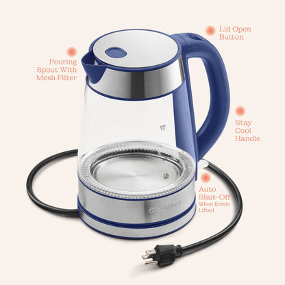 Speed-Boil Water Electric Kettle, 1.7L 1500W, Coffee & Tea Kettle Borosilicate Glass