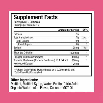 Plant People WonderBeauty Hair Gummies, Watermelon Flavor, 10 Ct