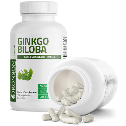 Bronson Ginkgo Biloba Extra Strength Brain & Memory Support 120 Capsules | Vegetarian, Non-GMO, Gluten Free, Soy Free, Memory, Cognitive & Brain Health Support