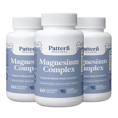 Pattern Wellness Magnesium Complex Supplement – 60 Vegan Capsules | Supports Muscle, Bone & Relaxation Health – with Zinc & Vitamin D – Daily Support Formula